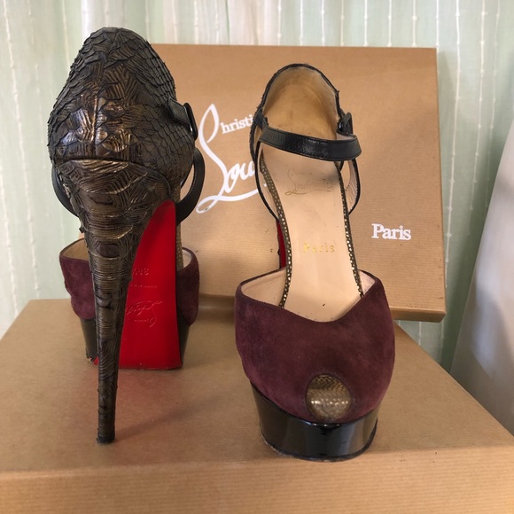 Rare Louboutin Suede & Python Mary Jane - Picture 3 of 14